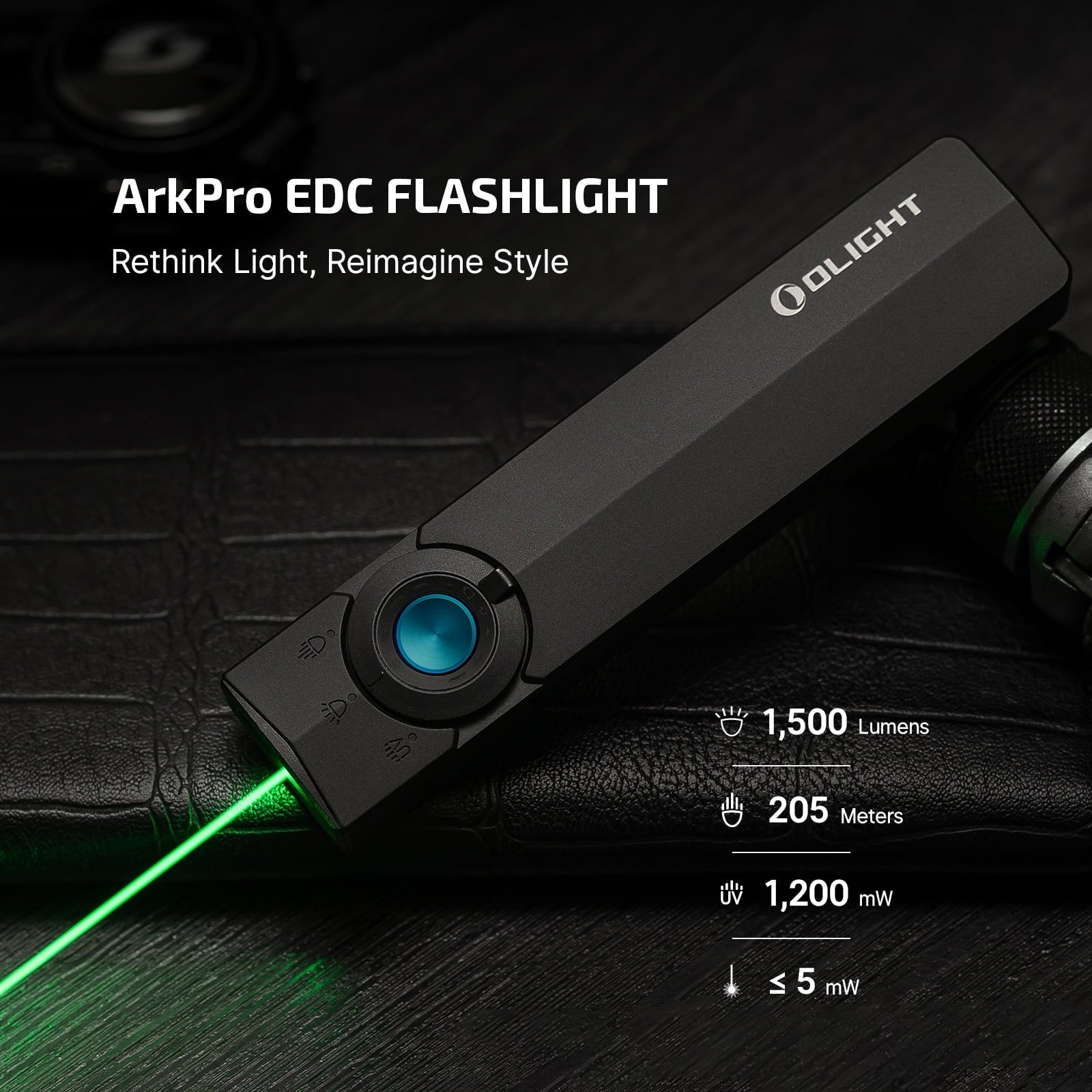 EDC Flat Flashlight Rechargeable with Green Beam, UV and White LED,1500 Lumens USB-C Pocket Camping Flashlight, Spotlight Floodlight for Outdoor Emergency Working (Matte Black CW)