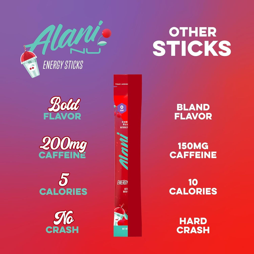 Energy Sticks, Cherry Slush, 10 Count, 200mg Caffeine, Zero Sugar