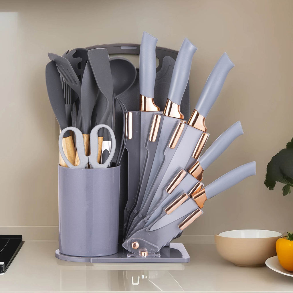 19-Piece Silicone Kitchen Utensil & Knife Set - Heat-Resistant Cooking Tools Non-Stick Safe Gift for Mom or Women Black