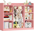 Toddler Stuffed Animal Zoo, Toy Storage Organizer for Playroom, Plush Toy Organizers and Storage, Book Shelf for Kids Rooms, Elastic Band Child Bookcase, Toy Shelf with 8 Storage Cubbies (Pink)
