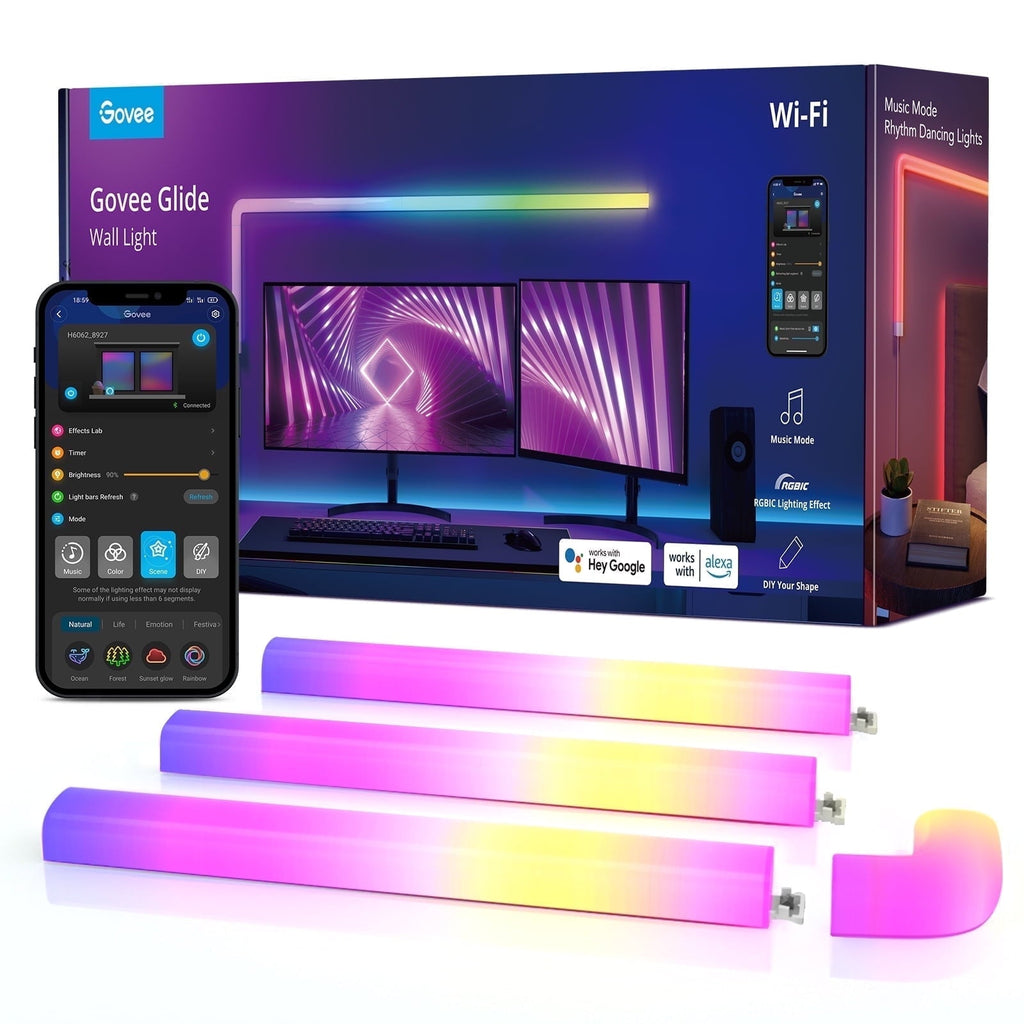 Glide A1 Indoor Smart LED Wall Lights (4+1), B6062A01, 40 Dynamic Scene Modes For Gaming Room Decor,Support APP Control,Voice Control