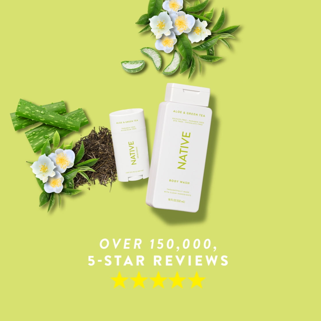 Body Wash, Aloe & Green Tea, Sulfate Free, Naturally Derived Ingredients, 24hr Freshness, for Women & Men, 18 fl oz