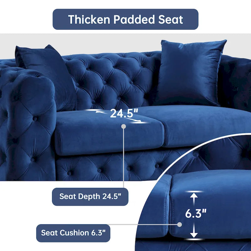 Morden Fort Modern Loveseat Two-Seater Sofa with Dutch Velvet, Solid Wood Frame and Iron Legs