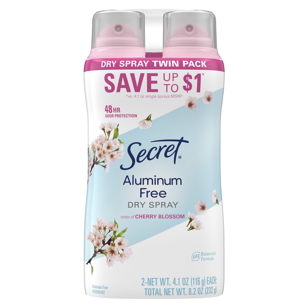 Dry Spray Aluminum Free Deodorant for Women, Cherry Blossom, 4.1oz, Pack of 2