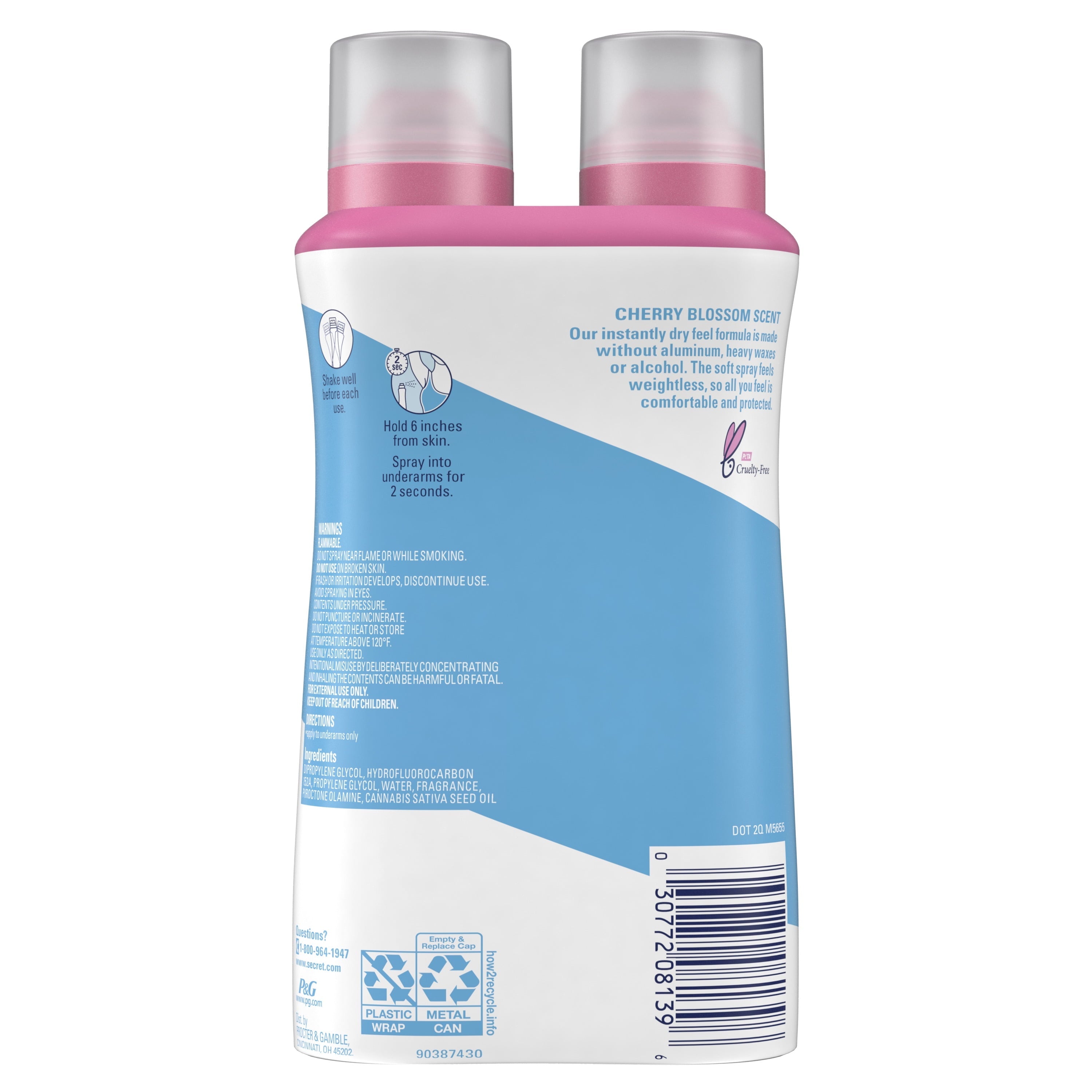 Dry Spray Aluminum Free Deodorant for Women, Cherry Blossom, 4.1oz, Pack of 2