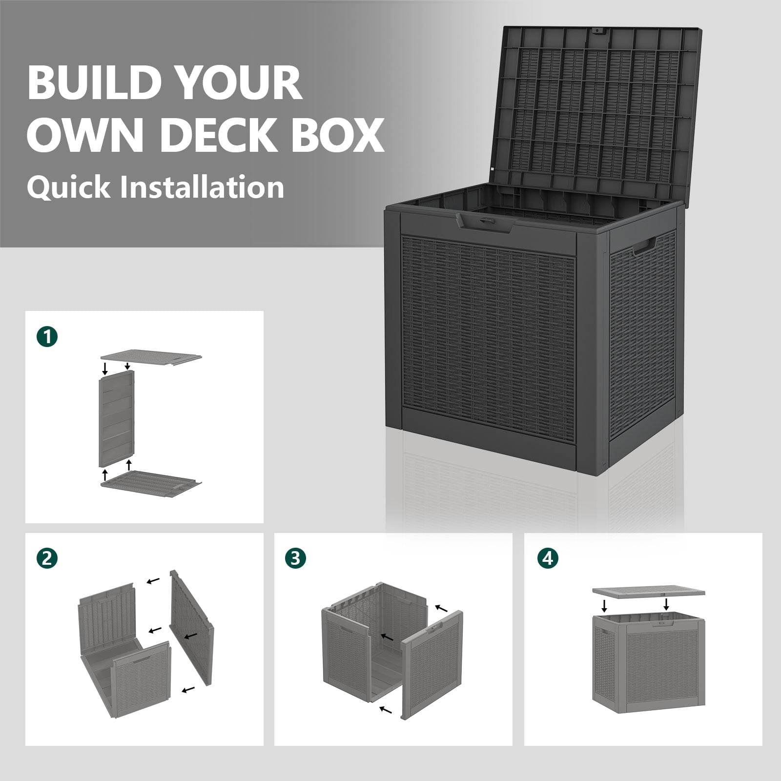 31 Gallon Deck Box, Resin Outdoor Storage Box, and Storage Deck Box for Garden Tools, Supplies, Toys