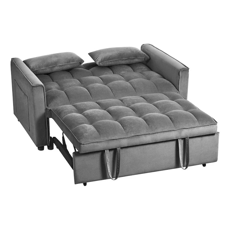 Modern Velvet Futon Loveseat with Reclining Backrest & Pockets, Seats 2 ?Dark Gray / Light Gray / Blue / Black