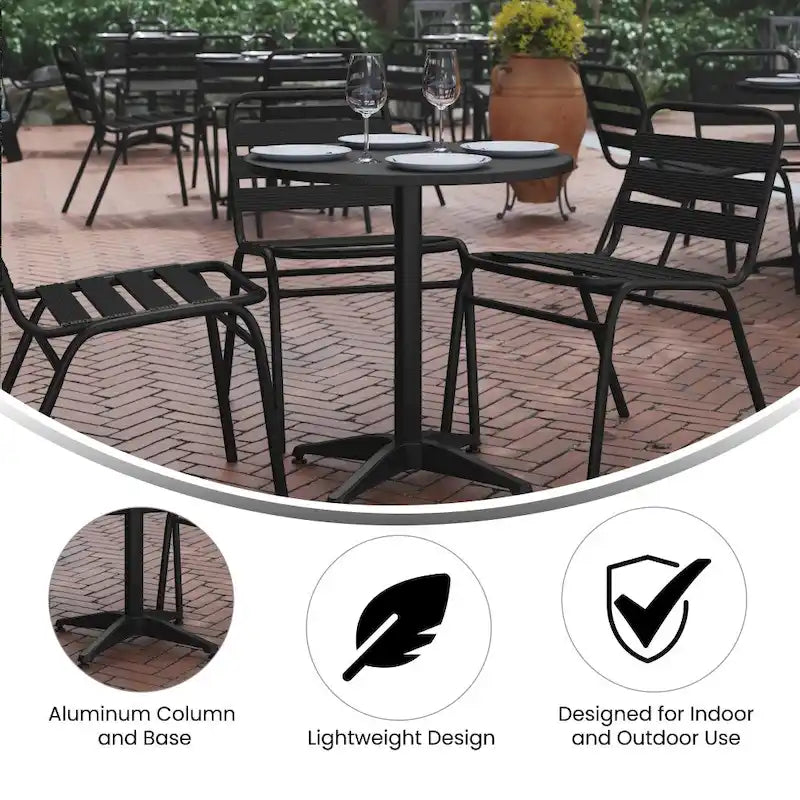 27.5 Round Aluminum Smooth Top Indoor-Outdoor Table with Base