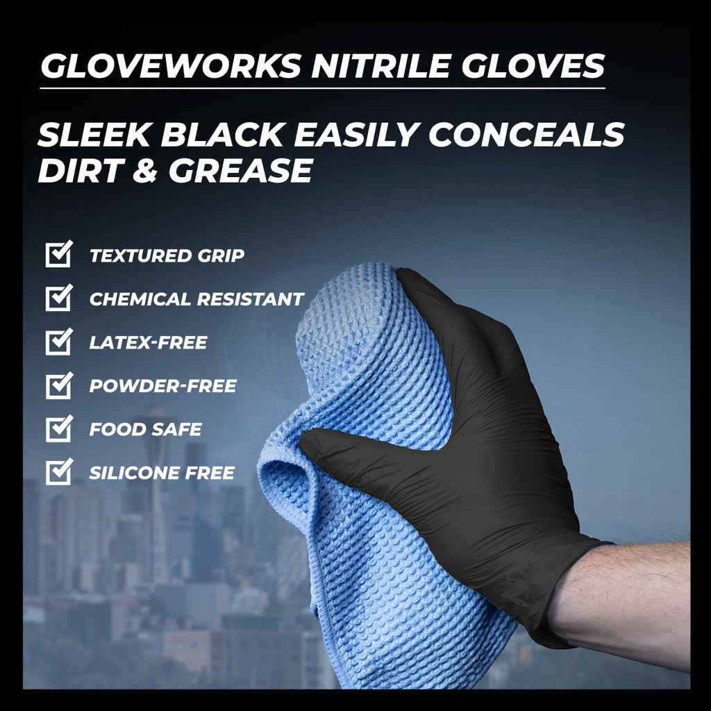 GLOVEWORKS XL Black Nitrile Gloves for Cooking, Food Prep, Disposable, 5 Mil, Professional Cleaning, Case of 1000