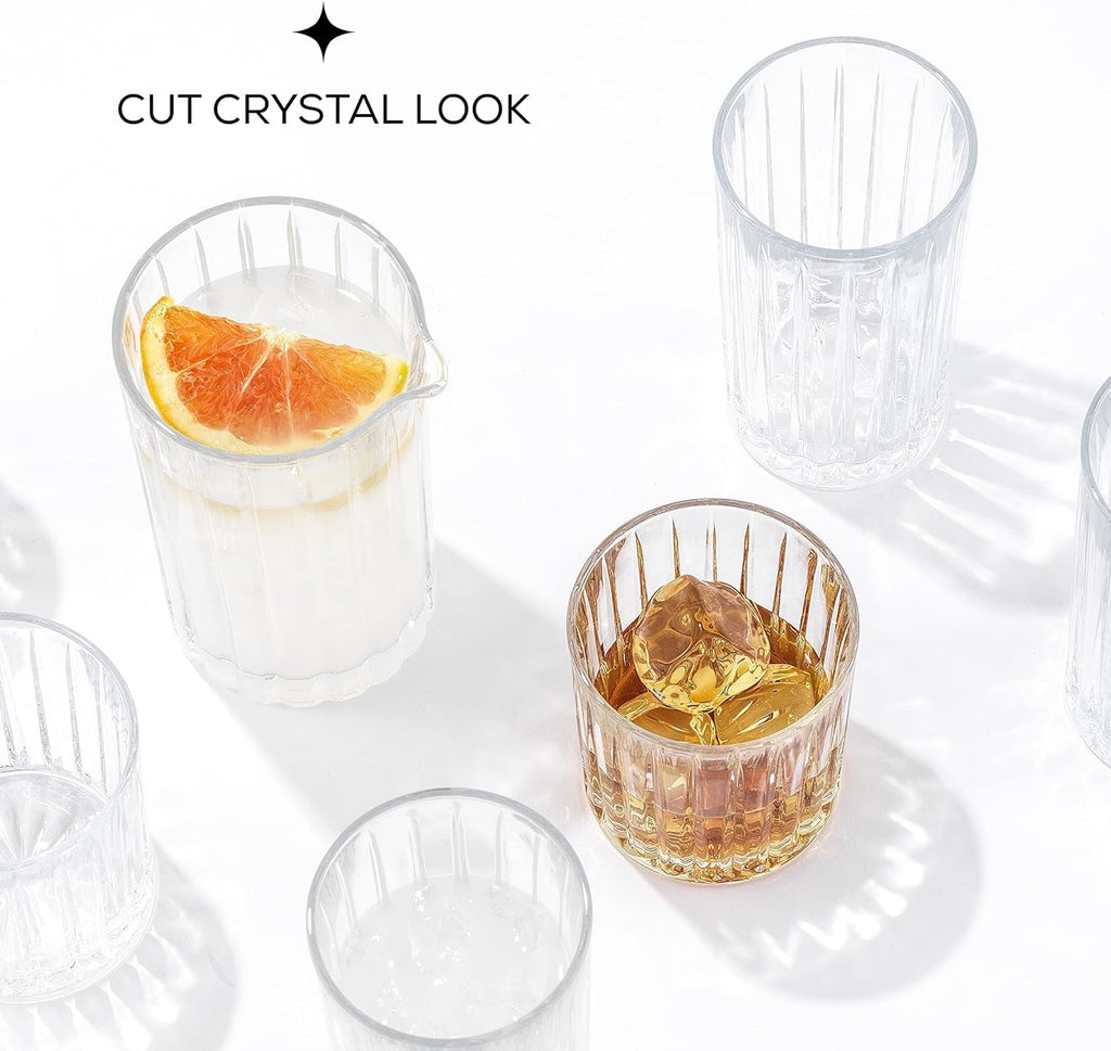 Alina Clear Ribbed Glass Drinking Glass Set, Highball Glasses and Tumbler Glasses - Set of 8