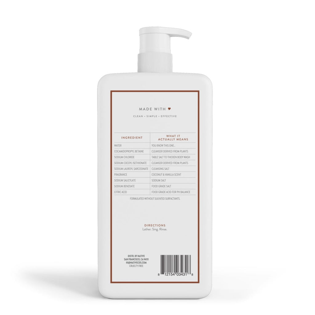 Body Wash, Coconut & Vanilla, Sulfate Free, Naturally Derived Ingredients, 24hr Freshness, for Women & Men, 36 fl oz