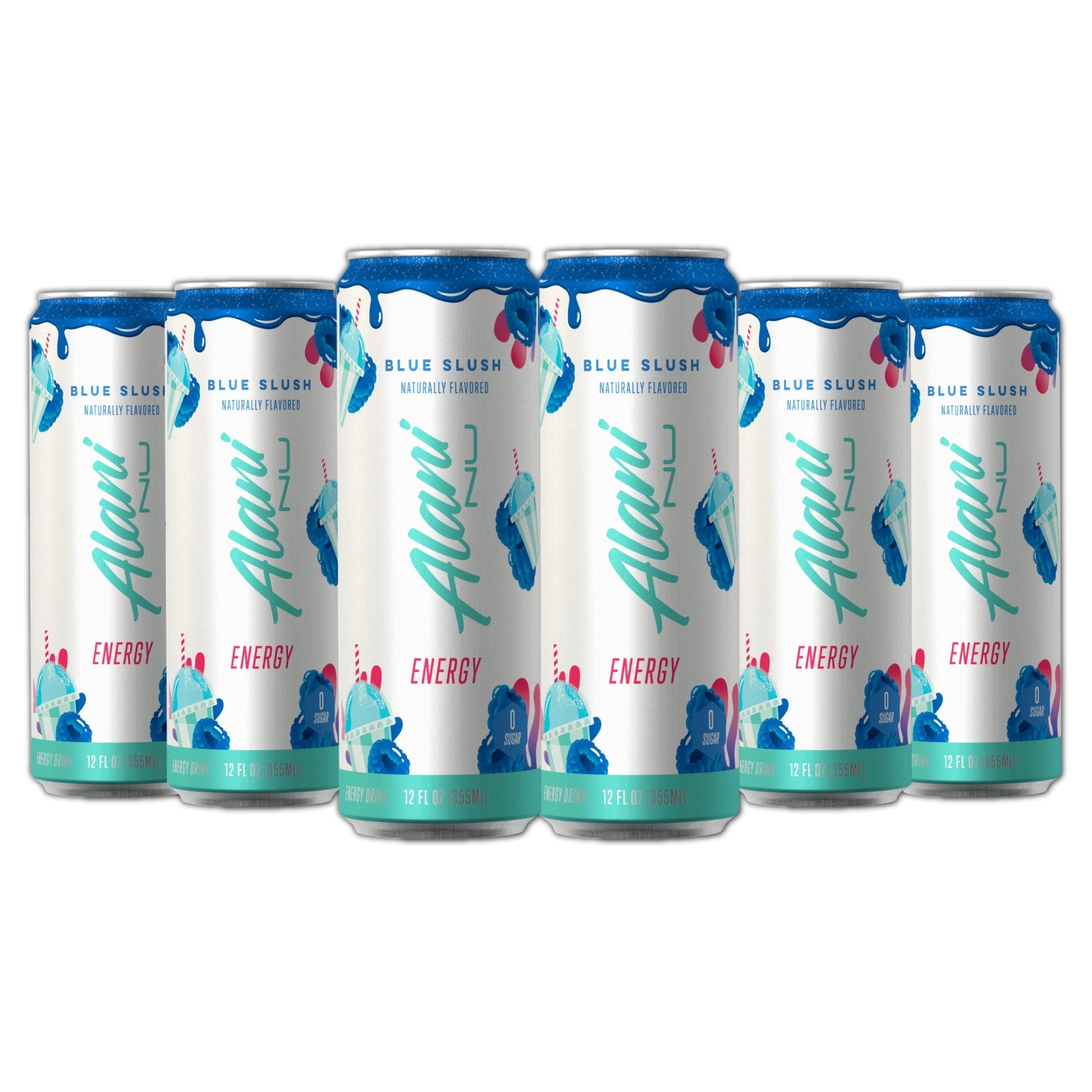 Energy Drinks Blue Slush Zero Suger, Low - Calorie, Energy Boost Drinks 12 oz (6 Pack)