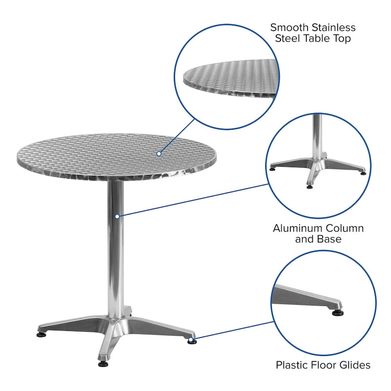 27.5 Round Aluminum Smooth Top Indoor-Outdoor Table with Base