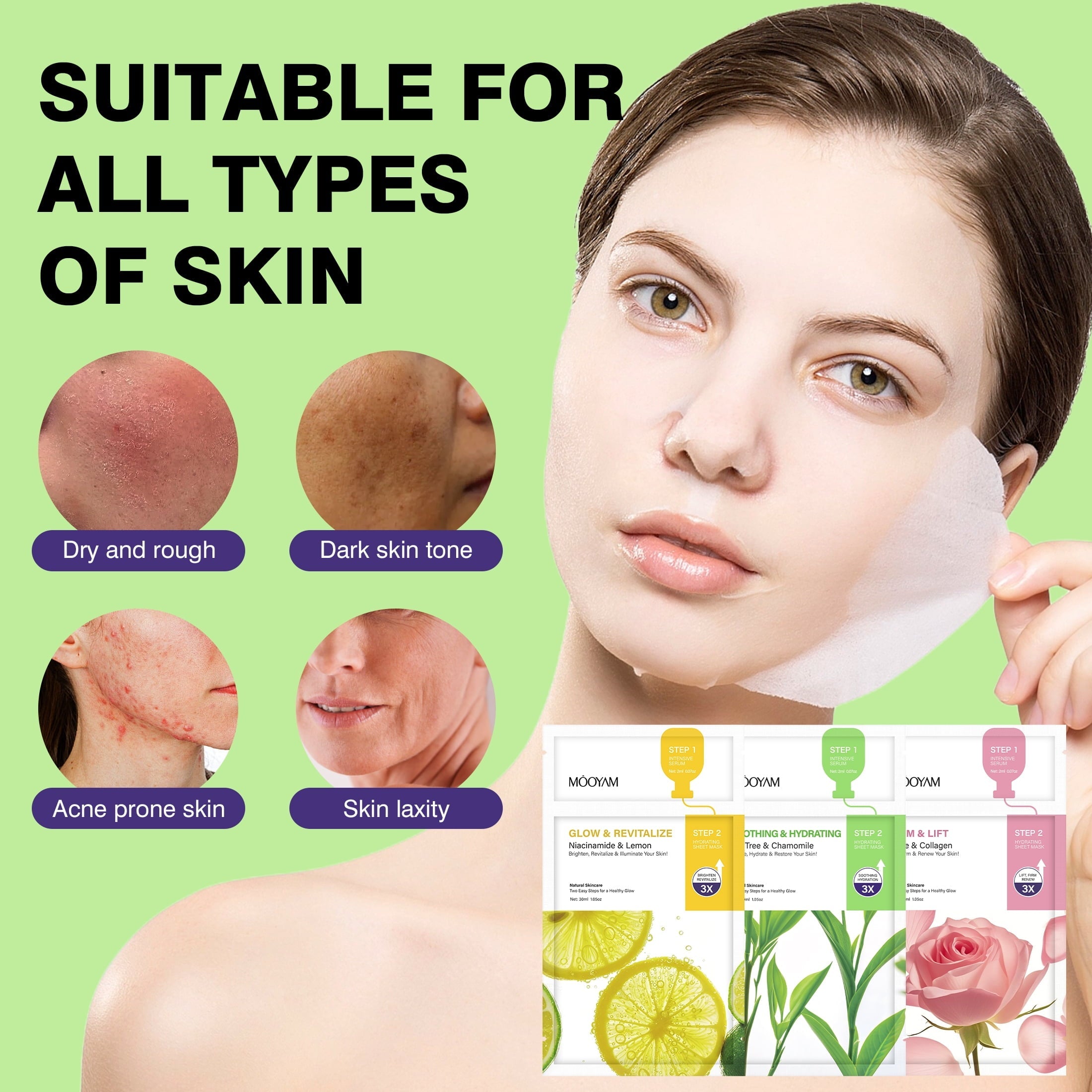 11 Pack Fruit Moisturizing Facial Mask Sheet, Rich in Fruit Essence Face Mask to Brighten and Hydrate Dull Skin