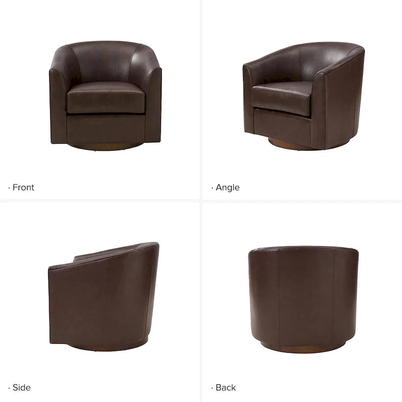Althea Modern Genuine Leather Swivel Barrel Chair with Solid Wood Base Set of 2 By HULALA HOME