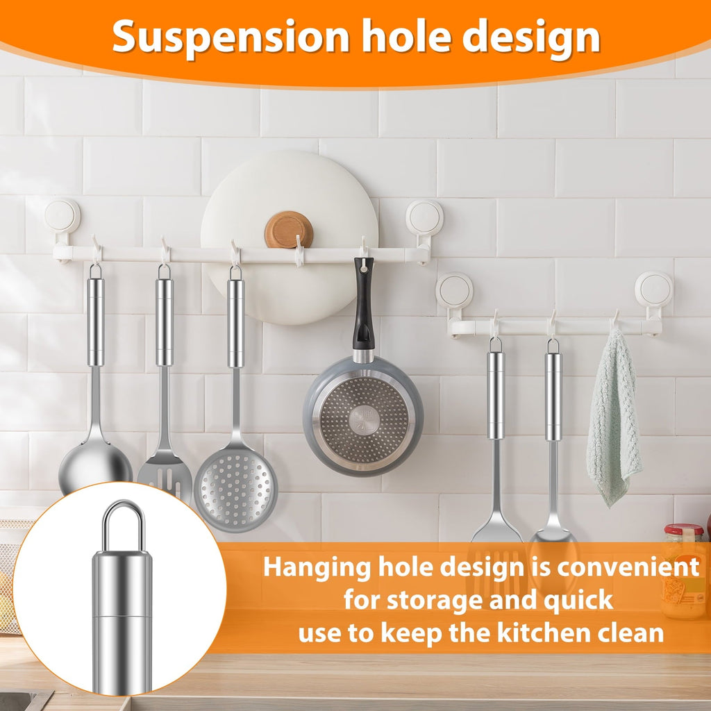 cooking utensils sets 5pcs Metal Stainless Steel Utensil for Cooking Kitchen Cooking Utensils Set Kitchen Gadgets Tools Set Spoons Spatula Sets with Handle Hanging Hole