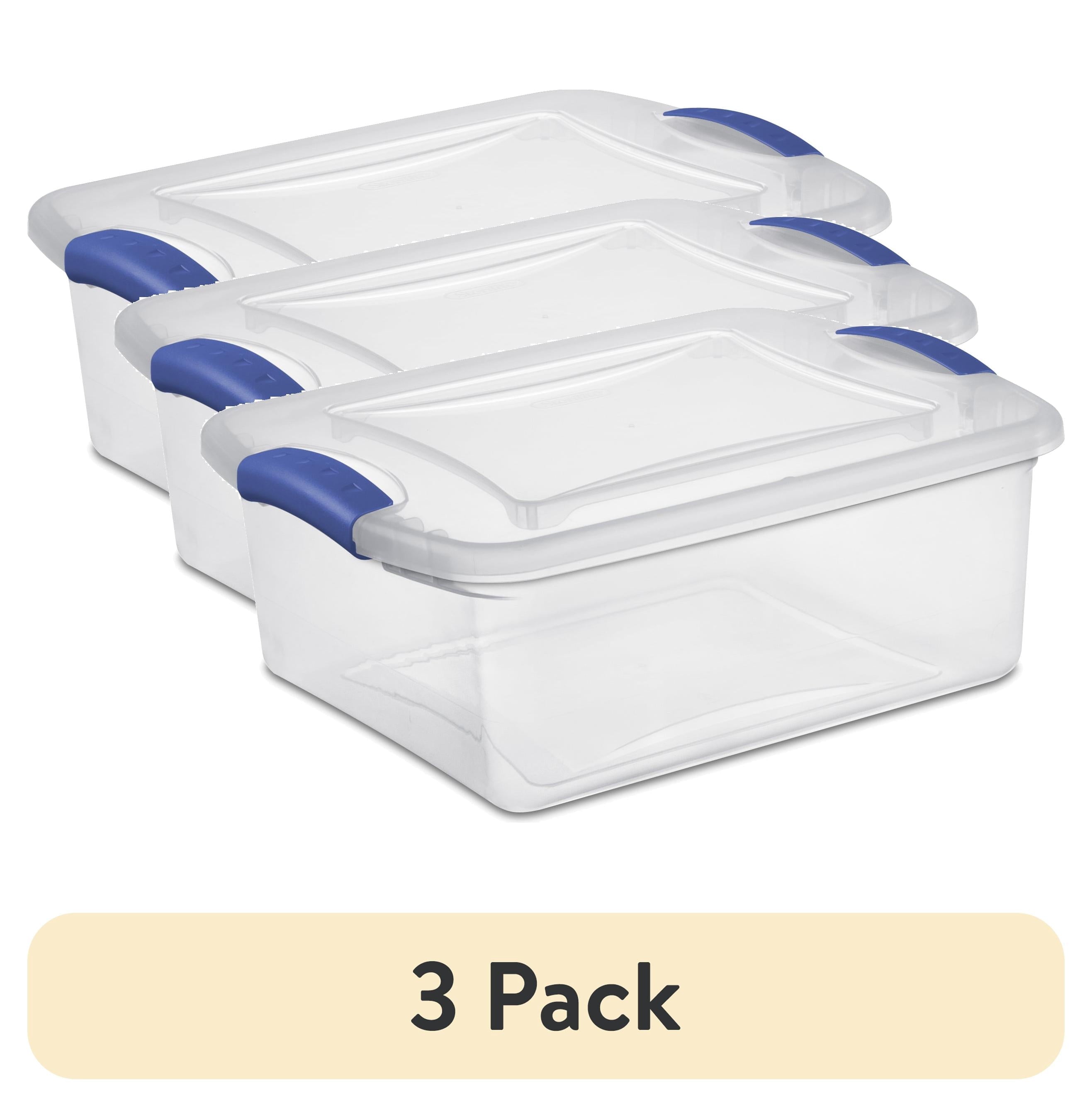 15 Quart Small Latching Storage Bin, Clear Plastic Storage Container with Latch Lid, Blue