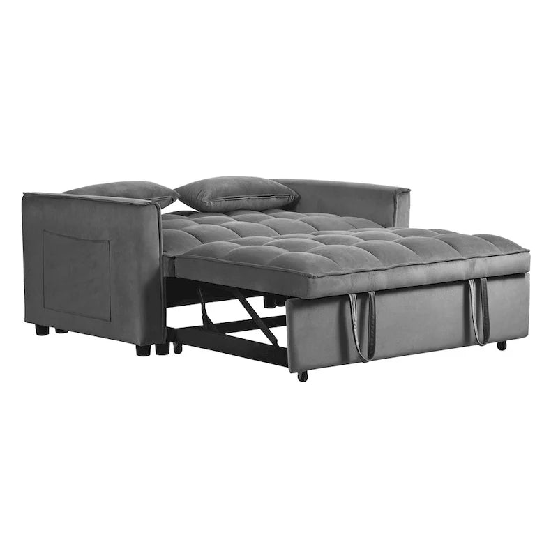 Modern Velvet Futon Loveseat with Reclining Backrest & Pockets, Seats 2 ?Dark Gray / Light Gray / Blue / Black