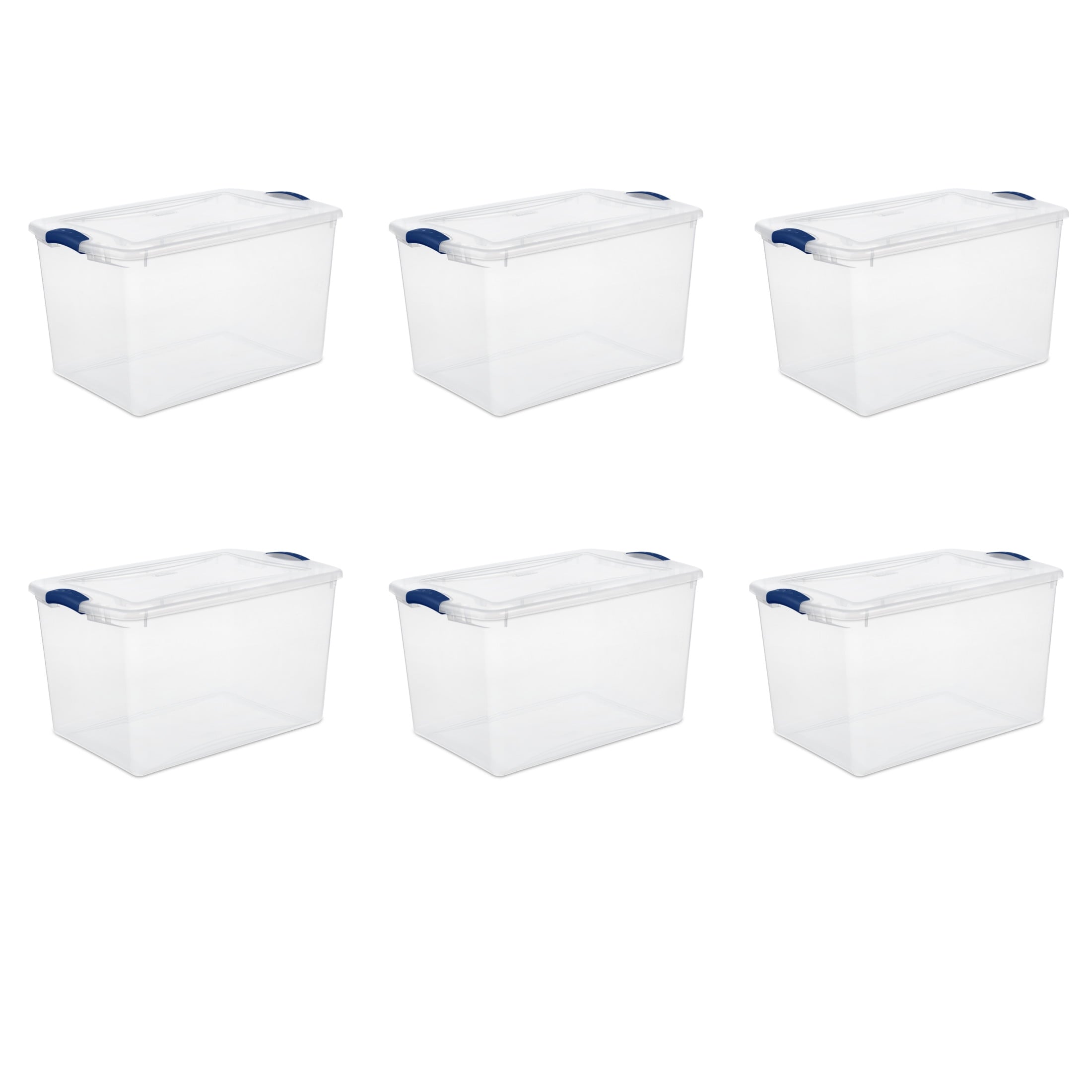 66 Quart Large Latching Storage Bin, Clear Plastic Storage Container with Latch Lid, Blue