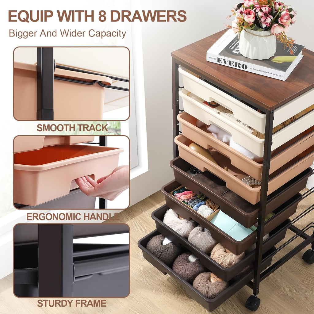 SYKIARIOL Rolling Storage Cart with Drawers, Rolling Drawer Cart and Wooden Tabletop,Storage Drawer Cart for Living Room,Classroom,Bedroom,Bathroom,Dorm,Office,Brown Gradient