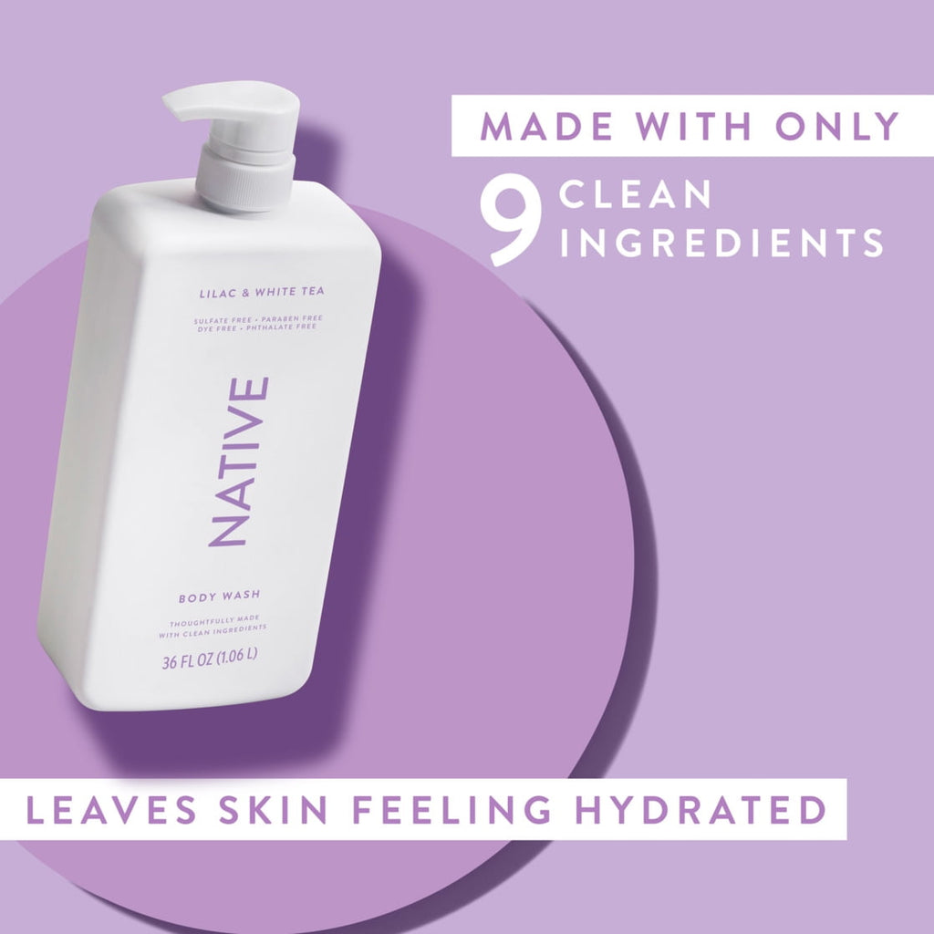 Body Wash, Lilac & White Tea, Sulfate Free, Naturally Derived Ingredients, 24hr Freshness, for Women & Men, 36 fl oz
