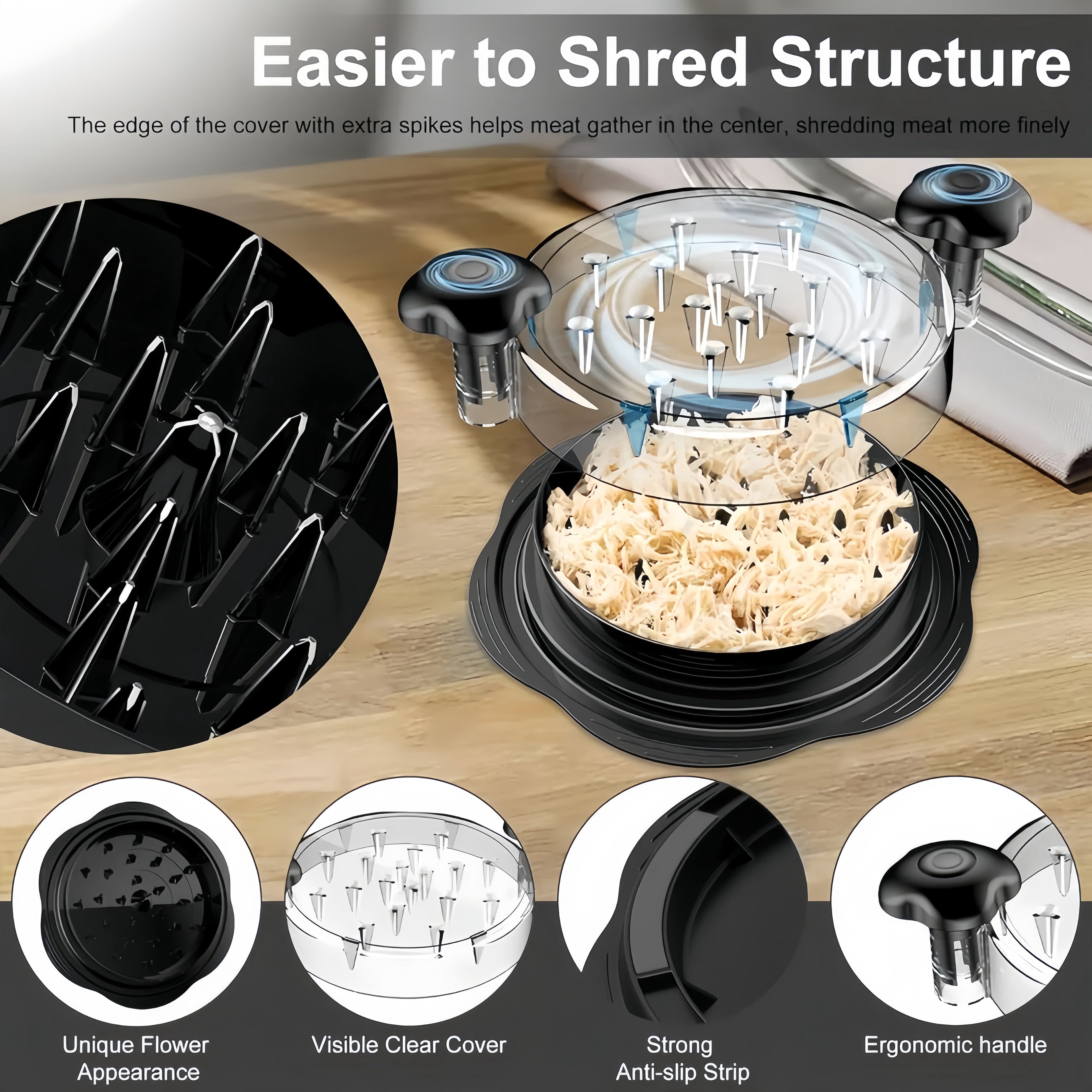 Chicken Shredder Tool Twist (Large 10 Inch), Meat Shredder for Pulled Pork Beef & Chicken, BPA Free with Anti-Slip Base & Handle, Kitchen Gadget, 1 Count