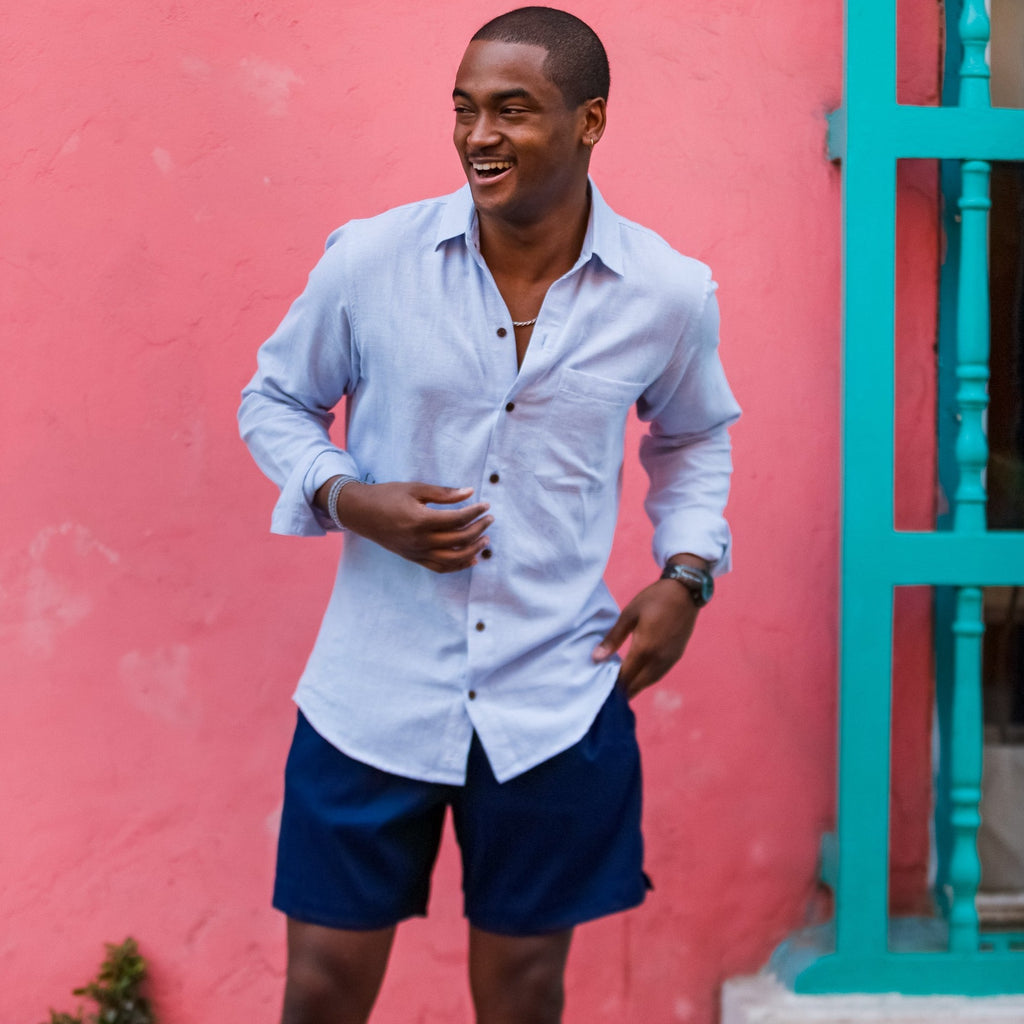 The Ice Breaker - Long Sleeve Blue Linen Shirt