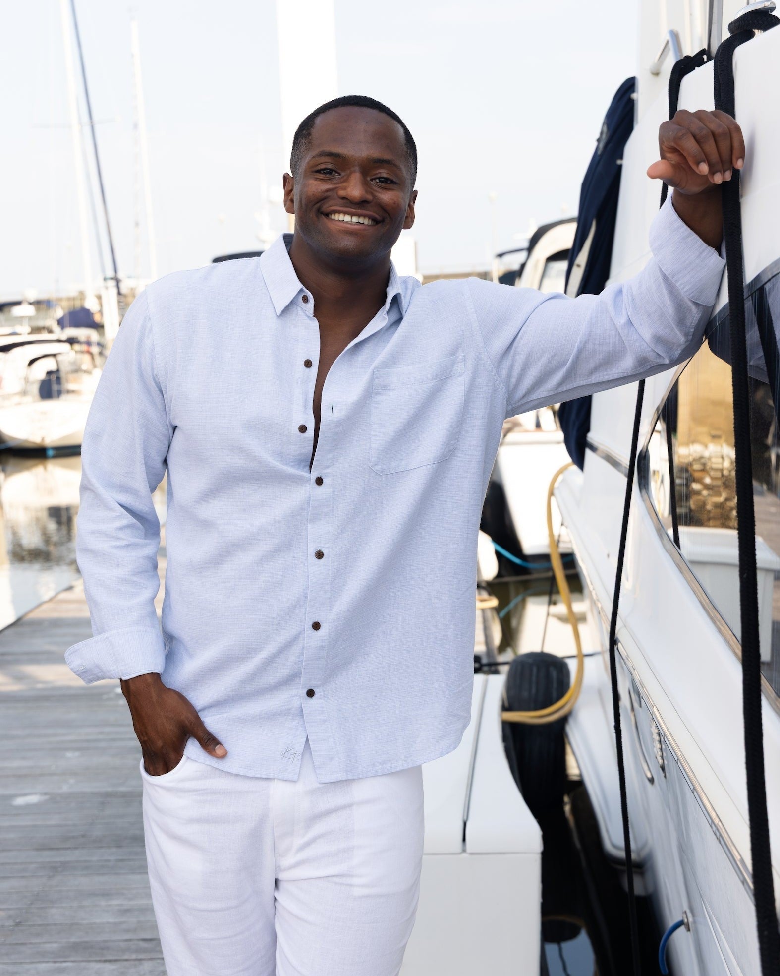The Ice Breaker - Long Sleeve Blue Linen Shirt