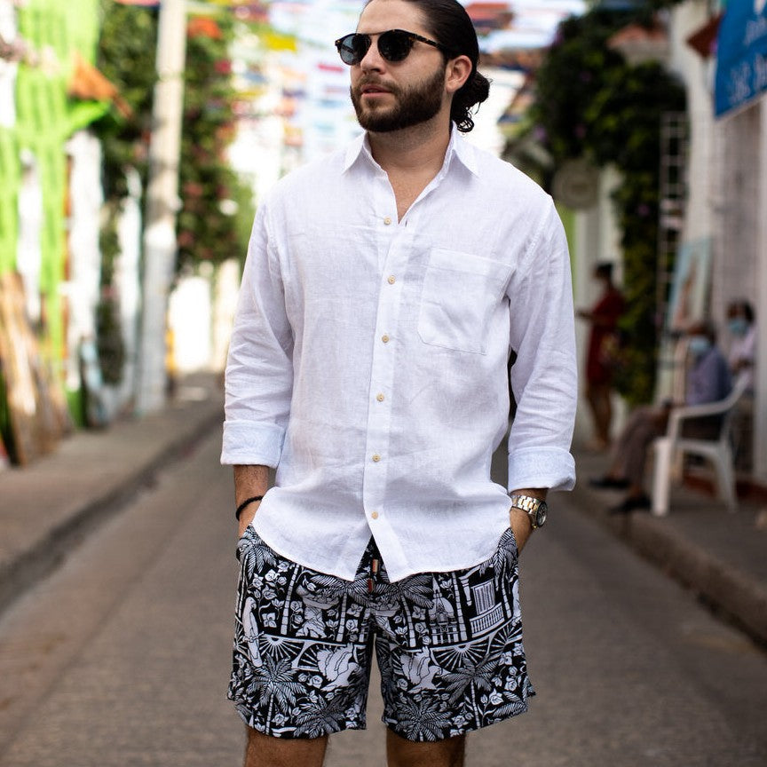 The Casa Blanca - Long Sleeve White Linen Shirt