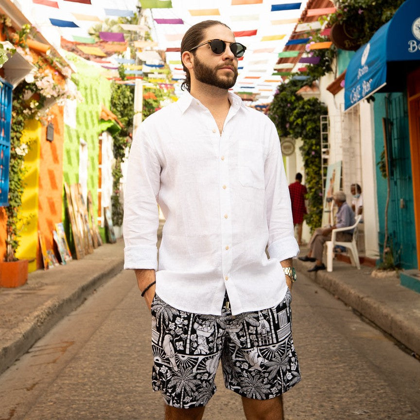 The Casa Blanca - Long Sleeve White Linen Shirt