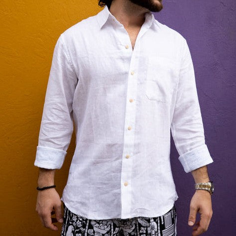 The Casa Blanca - Long Sleeve White Linen Shirt
