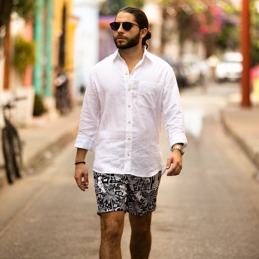 The Casa Blanca - Long Sleeve White Linen Shirt