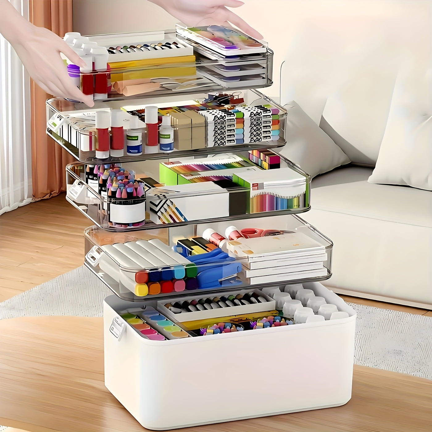 5-Tier Heavy-Duty Plastic Storage Box - Clear with Lids & Handle