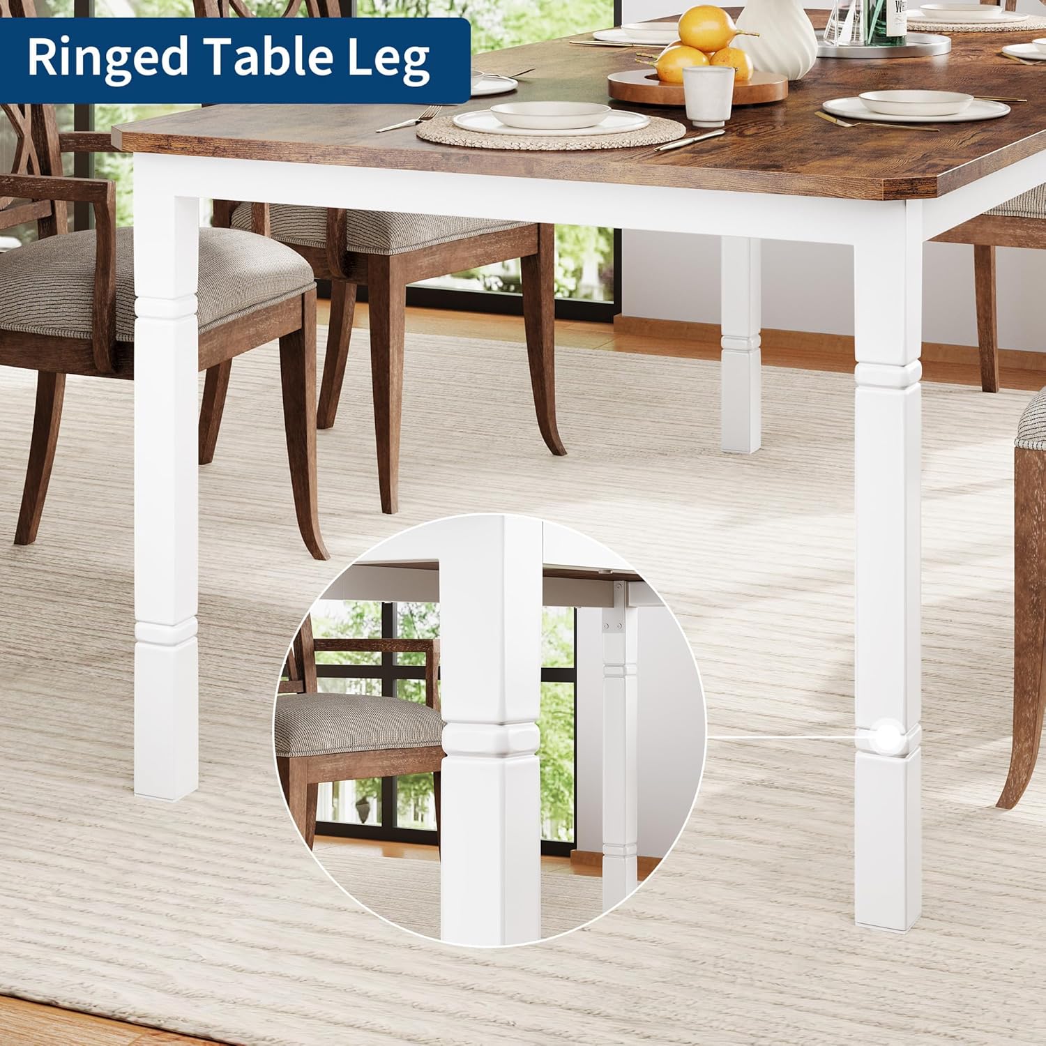 Garvee Large Dining Table for 6-8 People, 79" Wooden Kitchen Table with Sturdy Metal Frame, Dining Room Table for Dining Room, Kitchen, White Leg & Retro