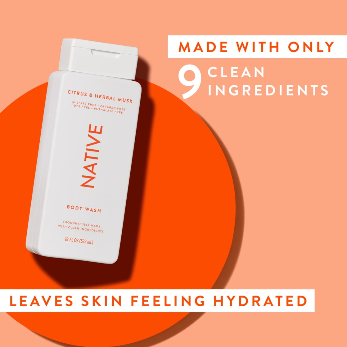 Body Wash, Citrus & Herbal Musk, Sulfate Free, Naturally Derived Ingredients, 24hr Freshness, for Women & Men, 18 fl oz