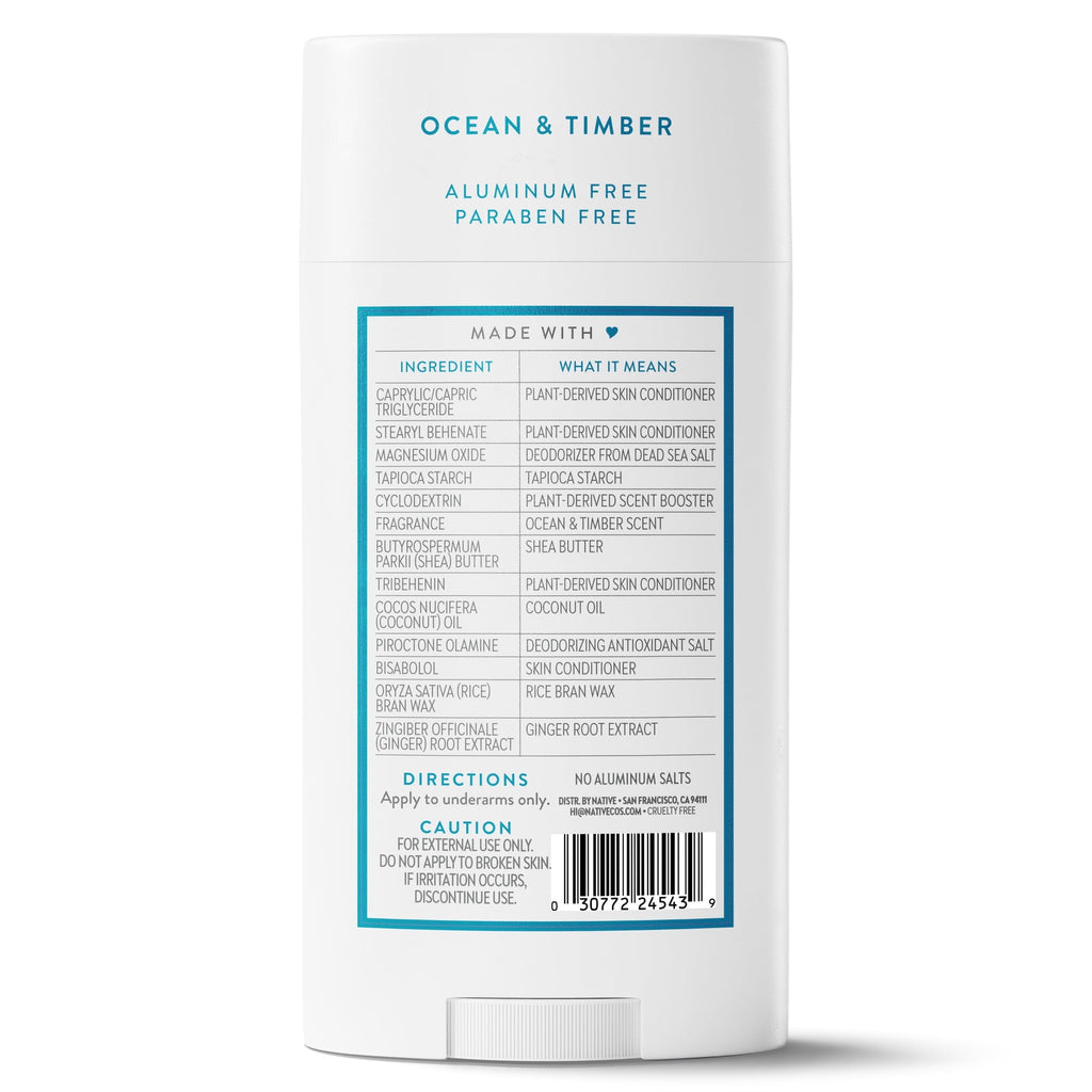 Aluminum Free Deodorant For Men, 72 Hour Solid Deodorant Stick, Ocean & Timber, 3.1oz
