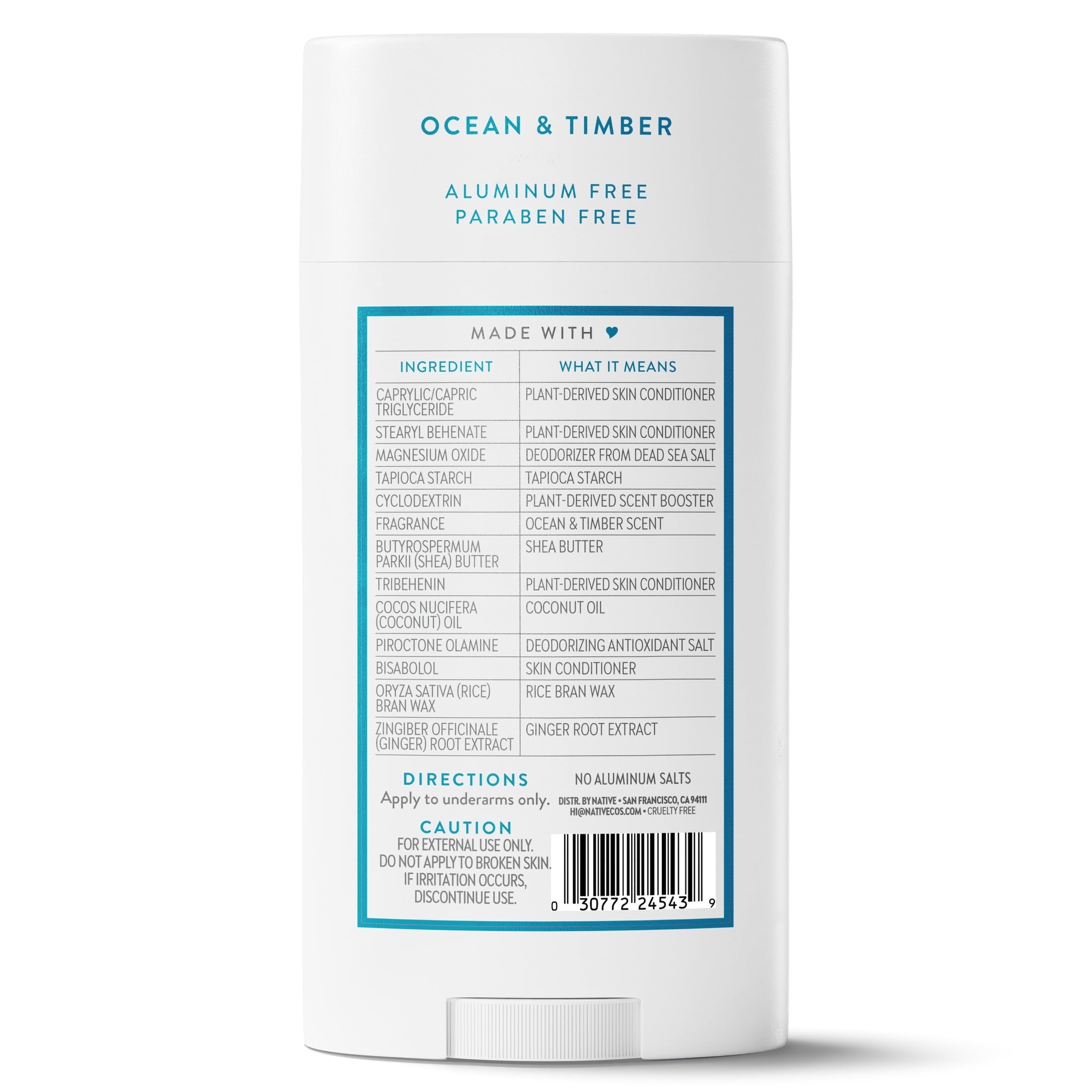 Aluminum Free Deodorant For Men, 72 Hour Solid Deodorant Stick, Ocean & Timber, 3.1oz