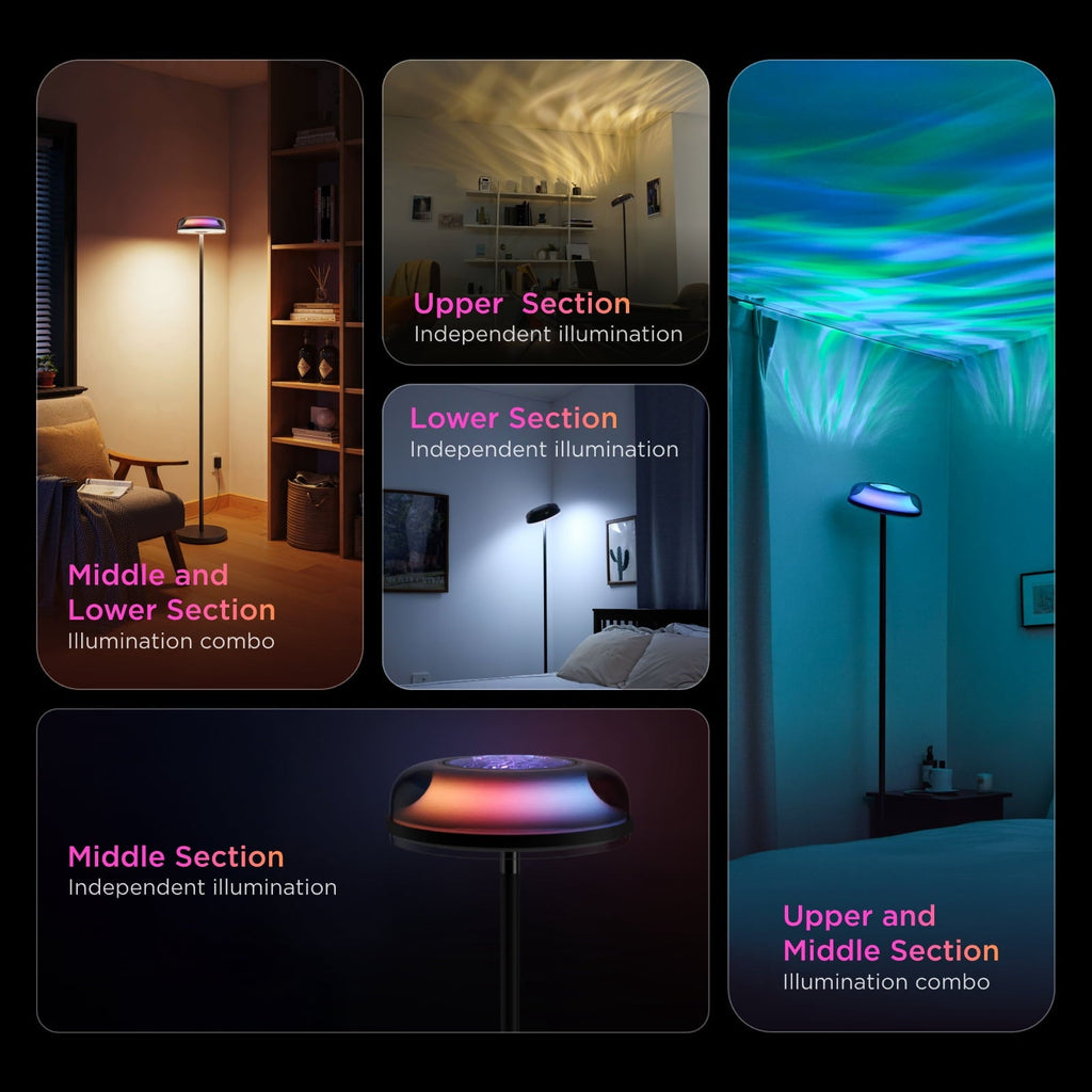Floor Lamp RGBIC Ripple Projector Modern Style - LED, Dimmable, 1000lm, White