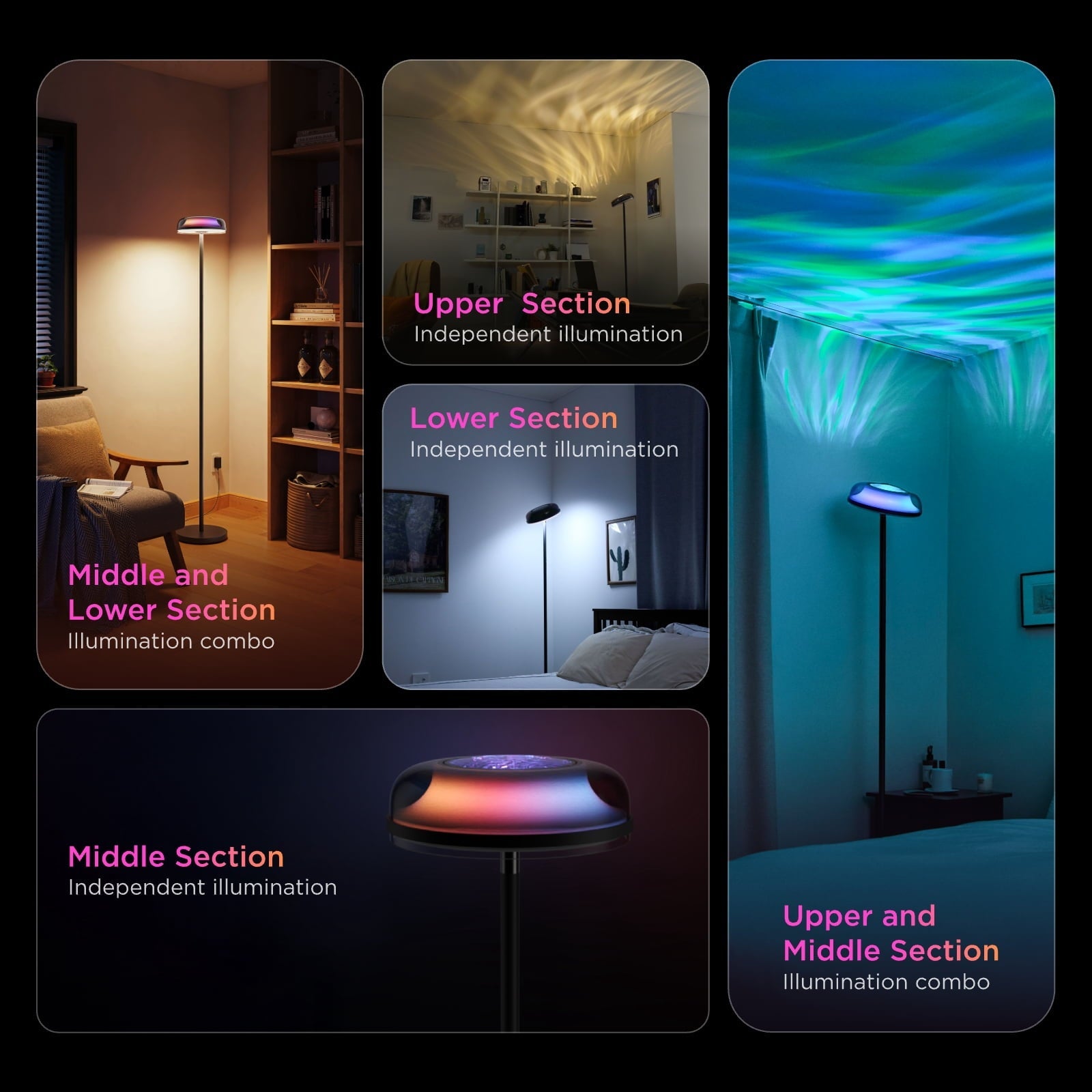 Floor Lamp RGBIC Ripple Projector Modern Style - LED, Dimmable, 1000lm, White