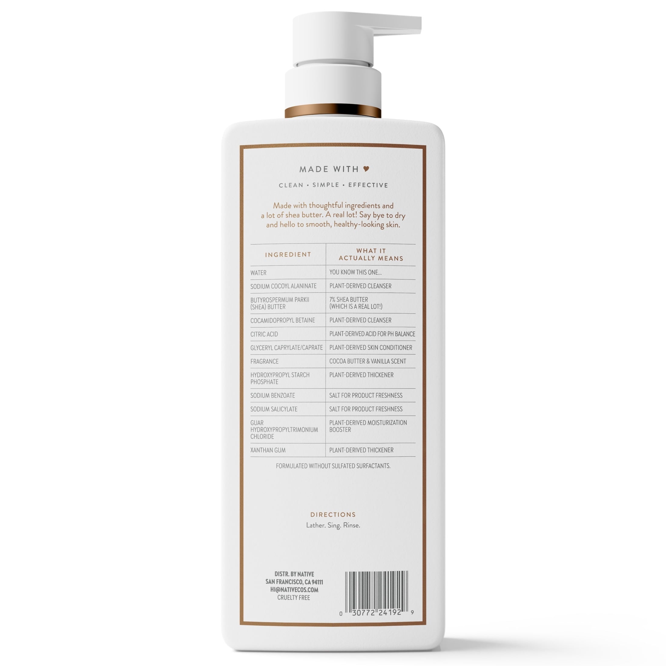 Moisturizing Body Wash, Cocoa Butter & Vanilla, Sulfate Free, 24hr Moisturization with Shea Butter, for Women & Men for Dry Skin, 22 fl oz