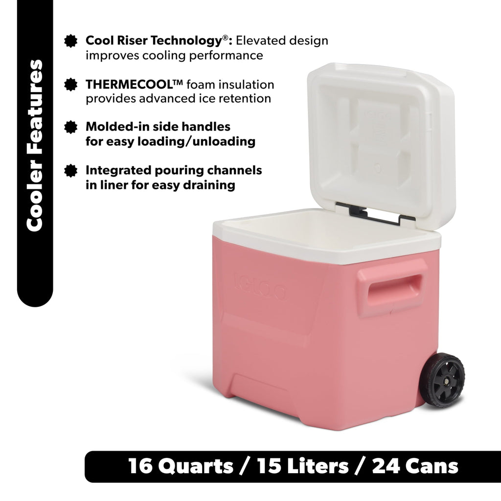 16 QT Laguna Hard Sided Ice Chest Cooler with Wheels, Aqua Blue