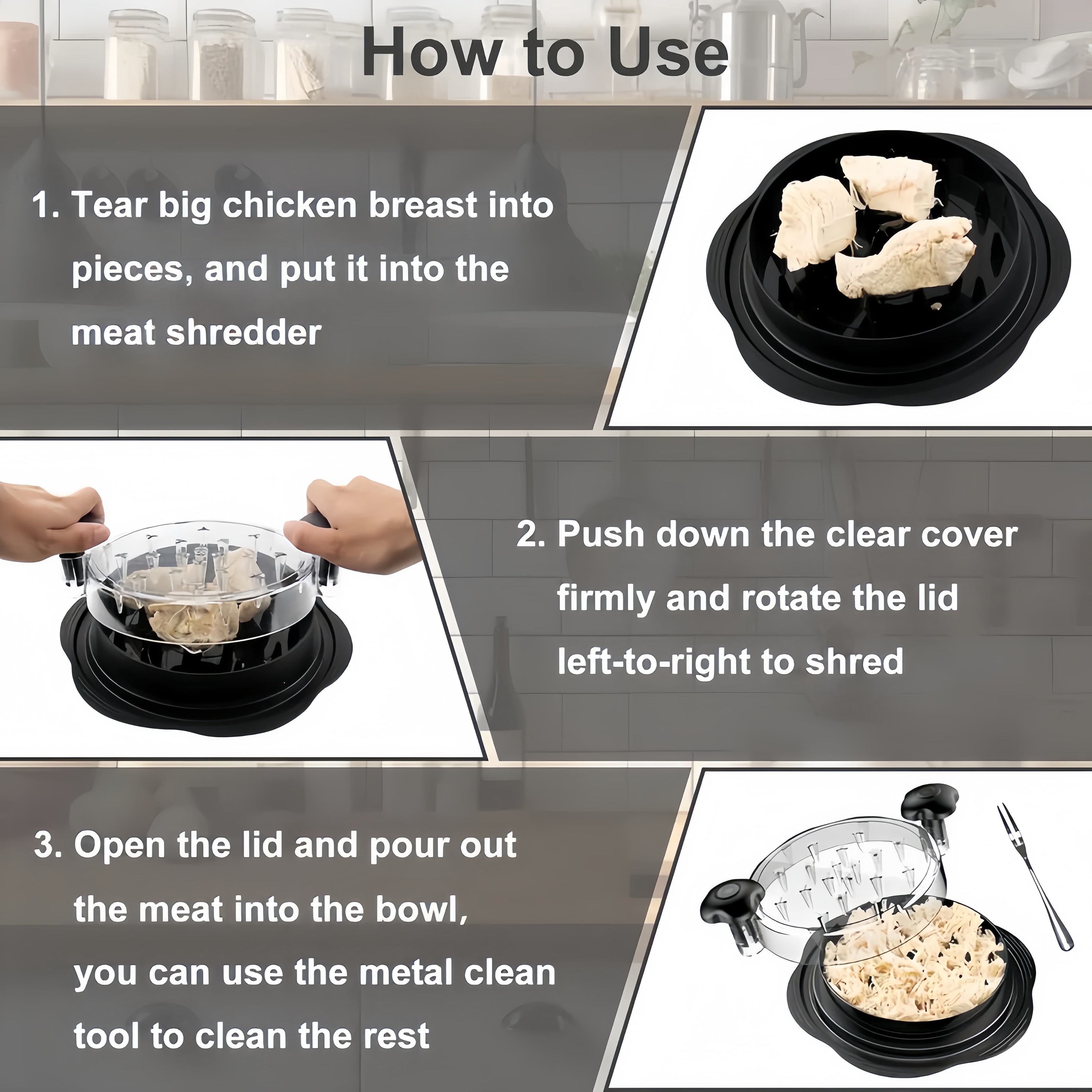 Chicken Shredder Tool Twist (Large 10 Inch), Meat Shredder for Pulled Pork Beef & Chicken, BPA Free with Anti-Slip Base & Handle, Kitchen Gadget, 1 Count
