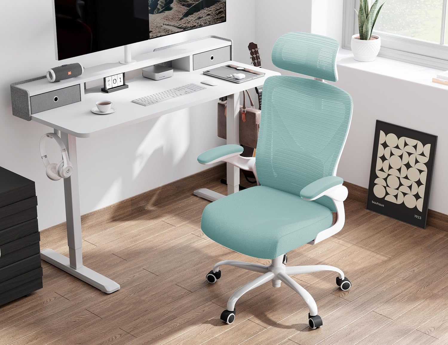 Office Chair - Ergonomic Office Chair with Back Support, Ergonomic Computer Chair - Home Office Desk Chairs, 400lbs Wide Seat Big and Tall Office Chairs with Headrest, Comfy Desk Chairs (Mint Green)