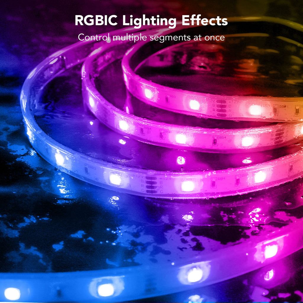 32.8ft RGBIC Outdoor LED Strip Light with Warm and Cold White, WiFi Smart Lights Outdoor, IP65 Waterproof, Work with Alexa and Google Assistant, Remote Control