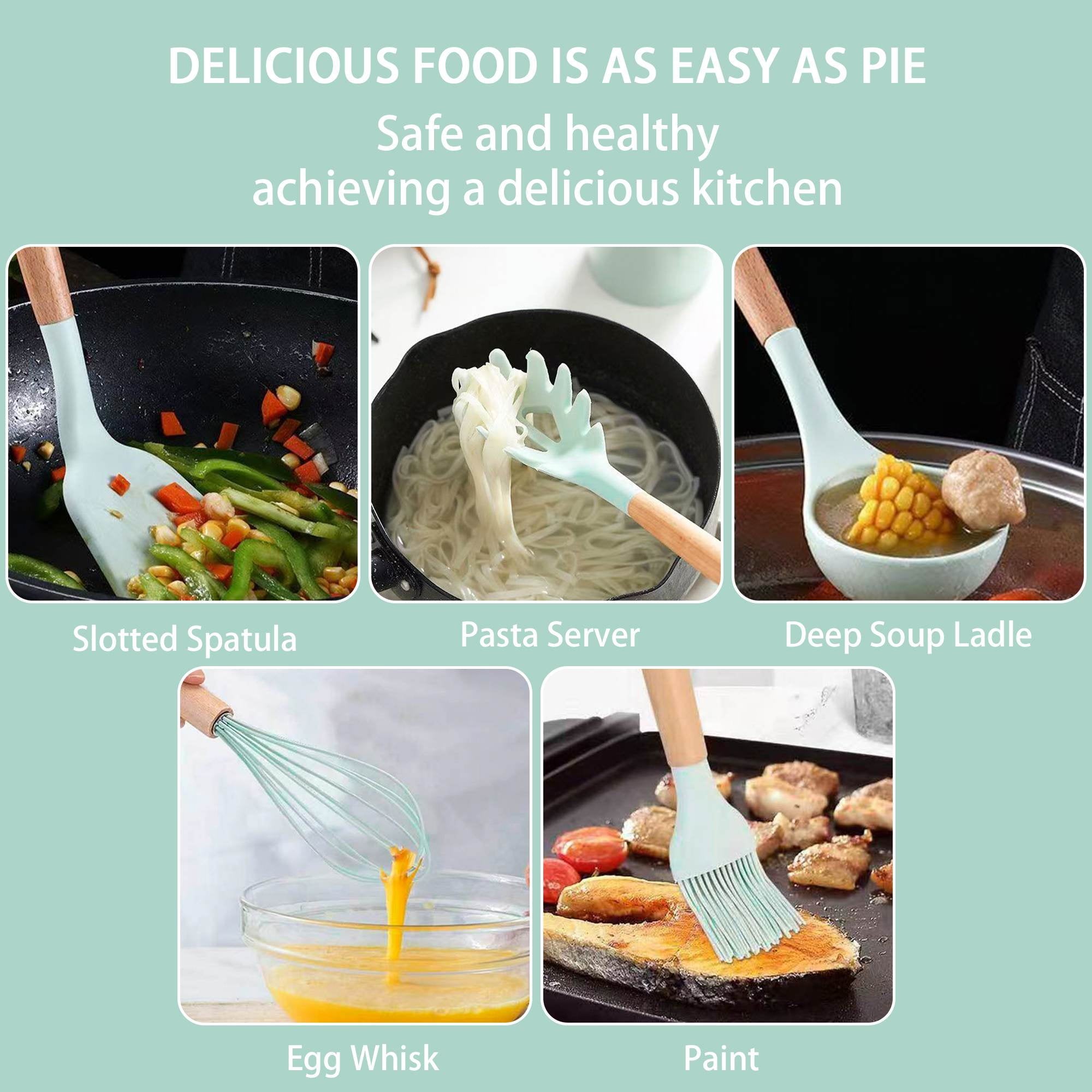 19-Piece Silicone Kitchen Utensil & Knife Set - Heat-Resistant Cooking Tools Non-Stick Safe Gift for Mom or Women Black