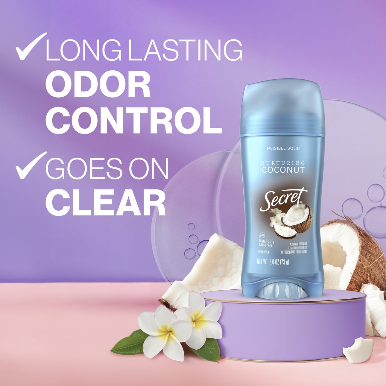 Invisible Solid Antiperspirant Deodorant, Coconut Scent, 2.6 oz