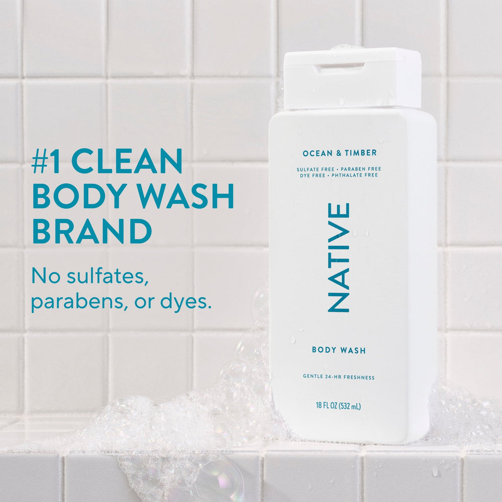 Body Wash, Ocean & Timber, Sulfate Free, Naturally Derived Ingredients, 24hr Freshness, for Women & Men, 18 fl oz
