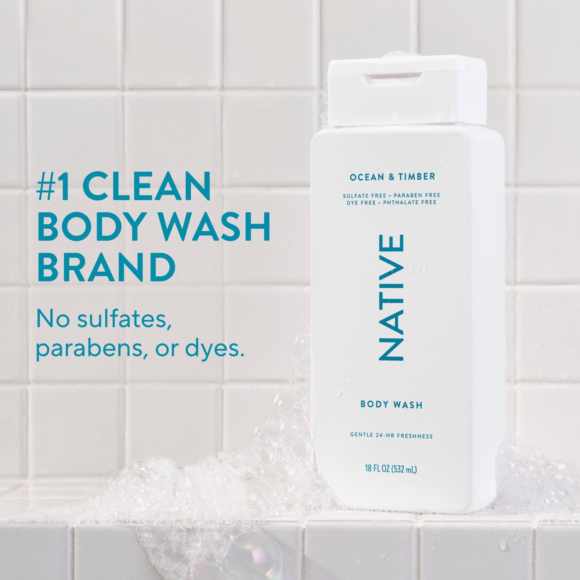 Body Wash, Ocean & Timber, Sulfate Free, Naturally Derived Ingredients, 24hr Freshness, for Women & Men, 18 fl oz