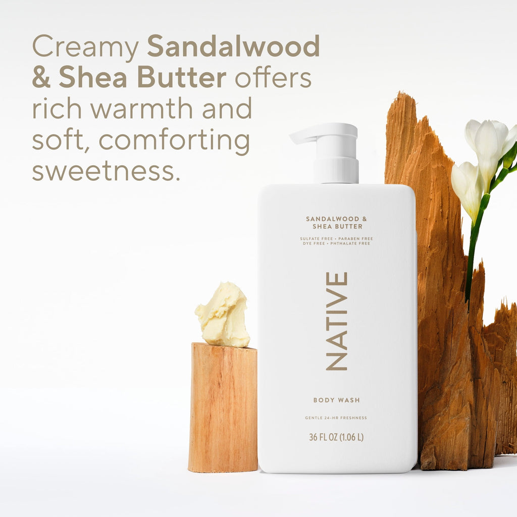 Body Wash, Sandalwood & Shea Butter, Sulfate Free, Naturally Derived Ingredients, 24hr Freshness, for Women & Men, 36 fl oz
