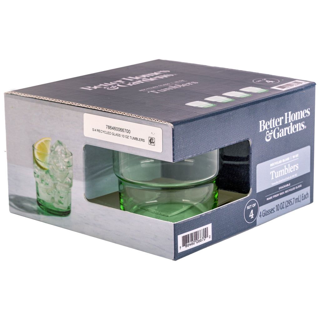 Better Homes & Gardens Recycled Green Glassware, Glass, 4 Pack, 10 oz